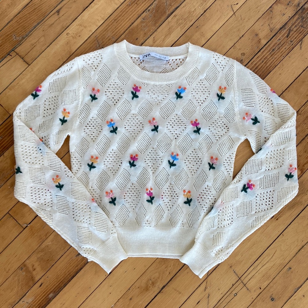Zara Embroidered Floral Sweater